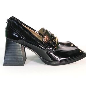 SAM EDELMAN Women’s Black Quincy Block-Heel Loafer Pumps Chain Shiny Size 6 NWT
